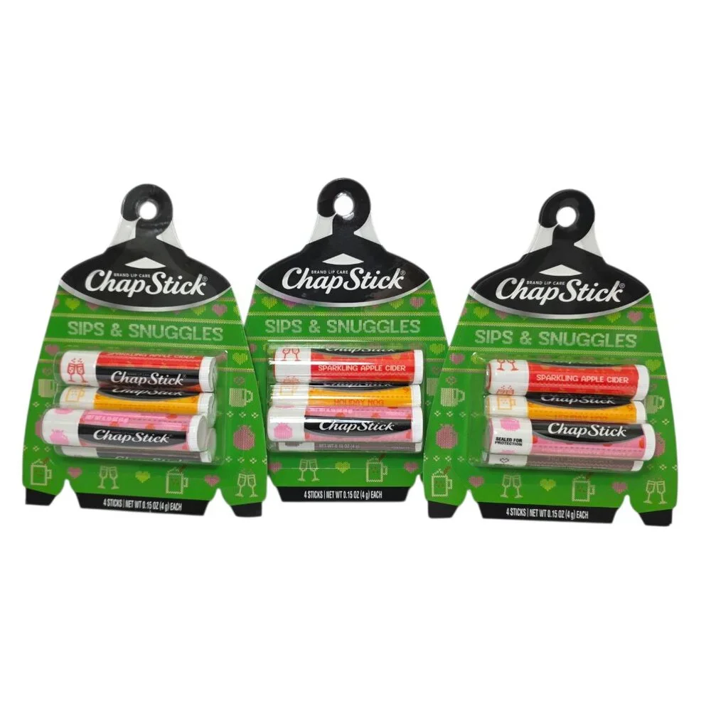 3 Pk (12 Sticks) Chapstick Sips & Snuggles Moisturizing Lip Care Limited Edition